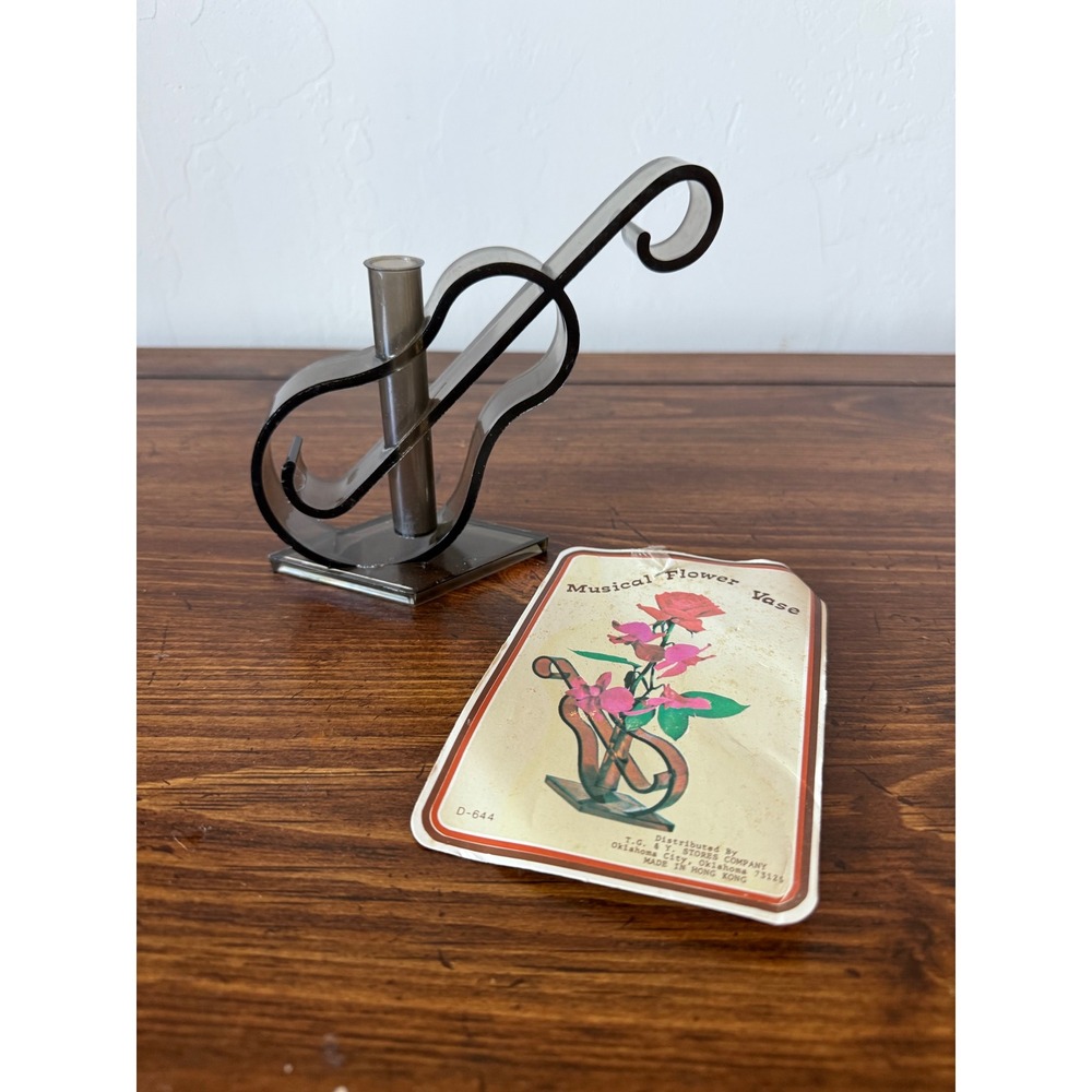 Vintage Smoked Acrylic Violin Musical Flower Bud Vase